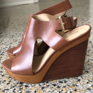 Michael Kors Josephine Leather Peep Toe Wedges
